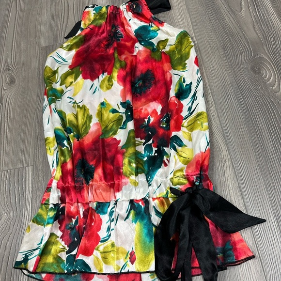 A. Byer Satin Floral Halter Top with Peplum Hem Small Festival Spring Summer Top - Picture 2 of 6